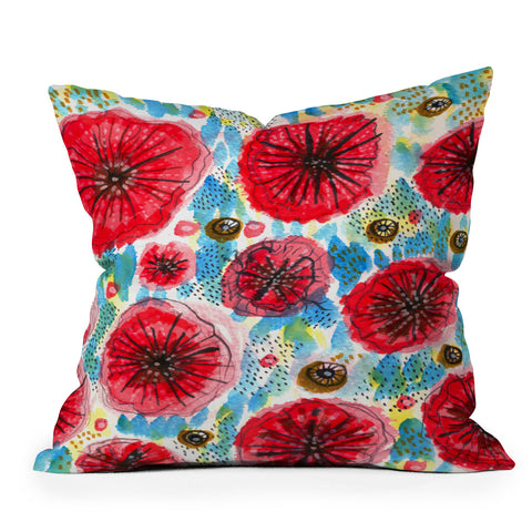 Julia Da Rocha Peonies Bloom Outdoor Throw Pillow
