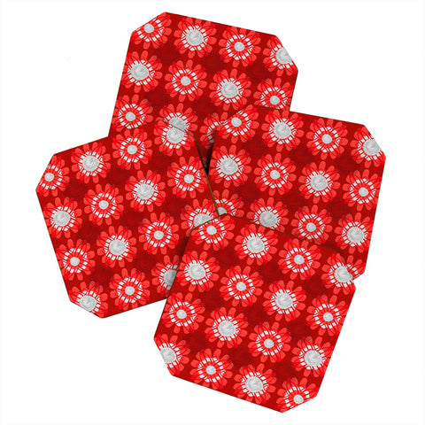Julia Da Rocha Retro Red Flowers Coaster Set