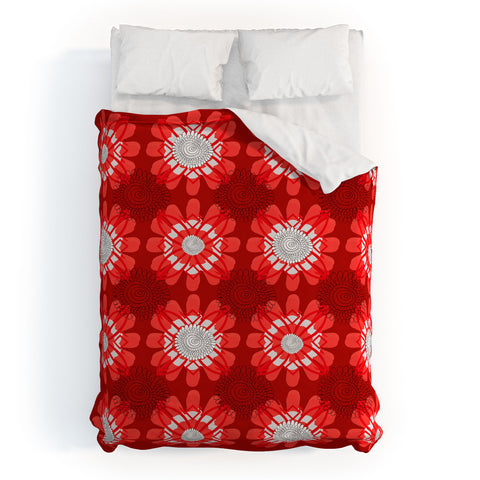 Julia Da Rocha Retro Red Flowers Duvet Cover