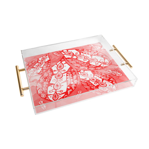 Julia Da Rocha Watercolor Redleaves Acrylic Tray