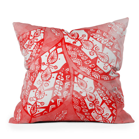Julia Da Rocha Watercolor Redleaves Outdoor Throw Pillow