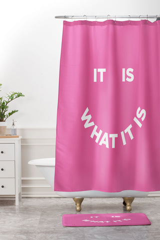 Julia Walck It Is What It Is Pink Shower Curtain And Mat