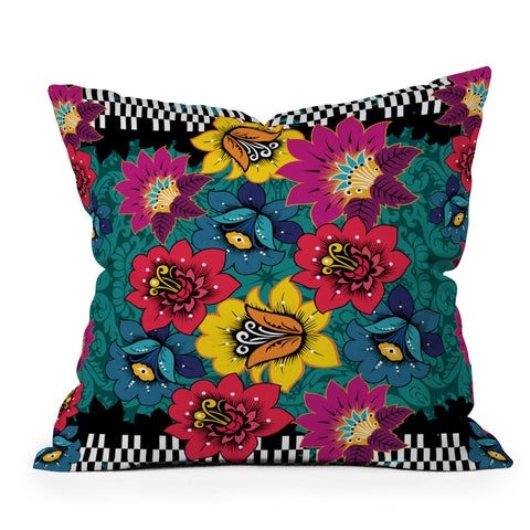 Juliana Curi Black Graphic Flower Outdoor Throw Pillow