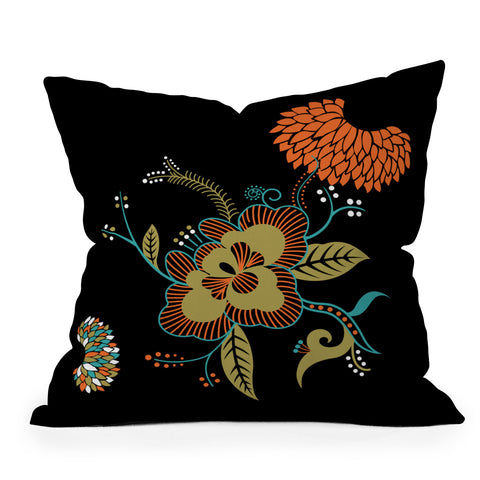 Juliana Curi Flower Black Outdoor Throw Pillow