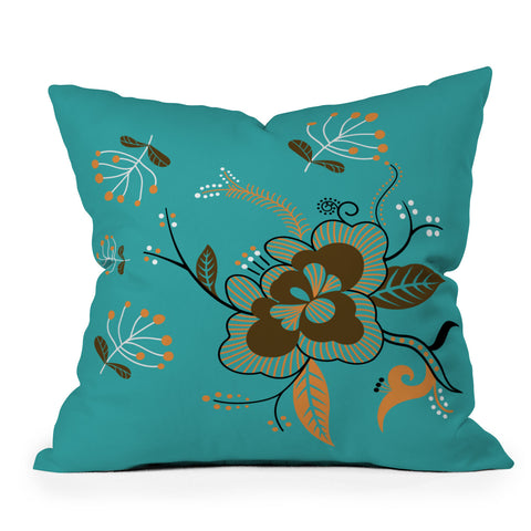 Juliana Curi Flower Turquesa Outdoor Throw Pillow