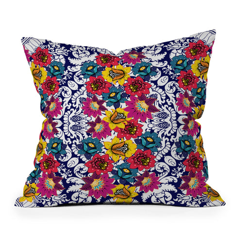 Juliana Curi Klein Blue Flower Outdoor Throw Pillow