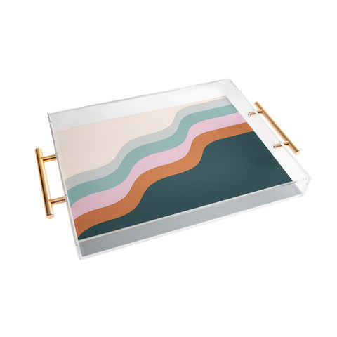 June Journal Abstract Diagonal Waves in Teal Acrylic Tray