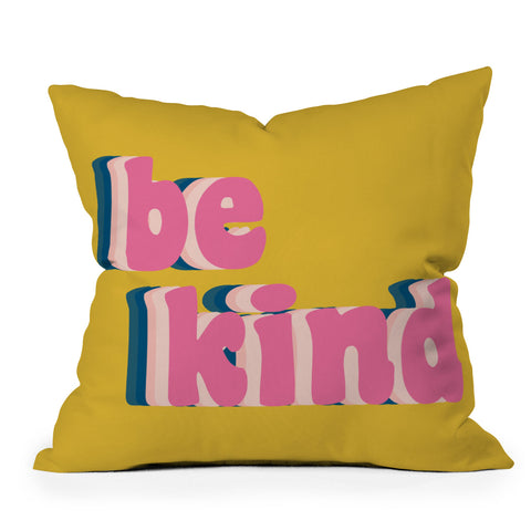 June Journal Be Kind in Yellow Outdoor Throw Pillow