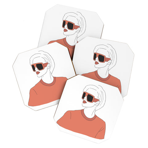 June Journal Boho Girl Line Drawing Coaster Set