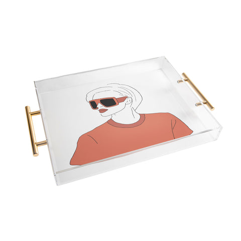 June Journal Boho Girl Line Drawing Acrylic Tray