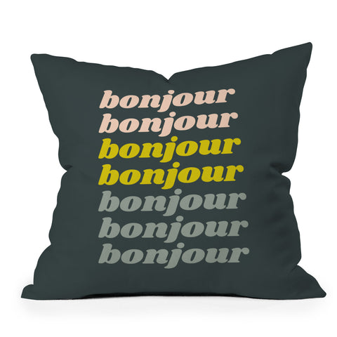 June Journal Bonjour in Pastel Outdoor Throw Pillow
