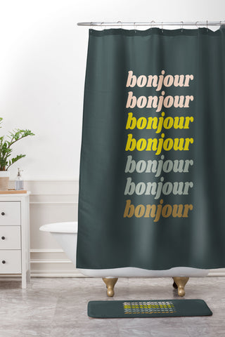 June Journal Bonjour in Pretty Pastels Shower Curtain And Mat