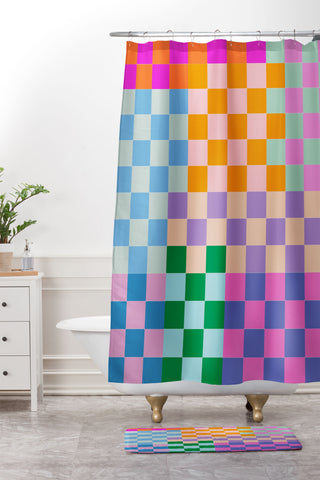 June Journal Checkerboard Collage Shower Curtain And Mat