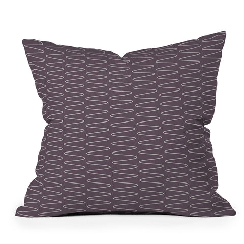 June Journal Curved Line Art in Dark Plum Outdoor Throw Pillow