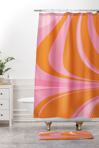 June Journal Groovy Color in Pink and Orange Shower Curtain And Mat