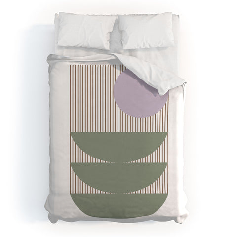 June Journal Lines and Shapes in Moss Duvet Cover