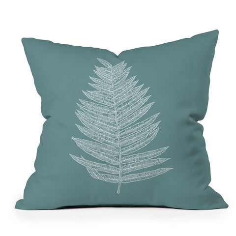June Journal Minimalist Botanical in Teal Outdoor Throw Pillow