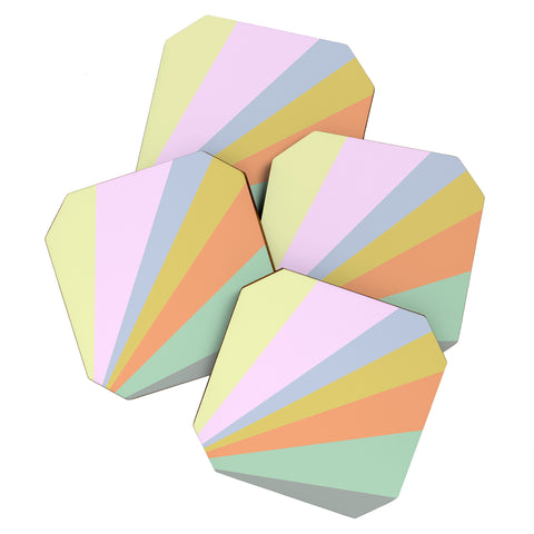 June Journal Pastel Rainbow Sunburst Coaster Set