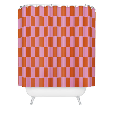 June Journal Rectangles in Pink and Red Shower Curtain