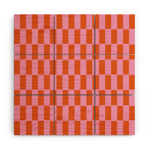 June Journal Rectangles in Pink and Red Wood Wall Mural