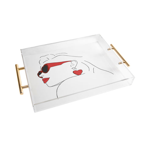 June Journal Red Sunglasses Woman Acrylic Tray