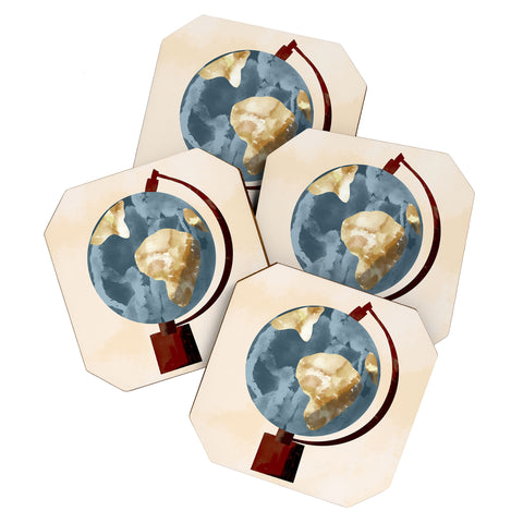 justin shiels Globe Illustration Coaster Set