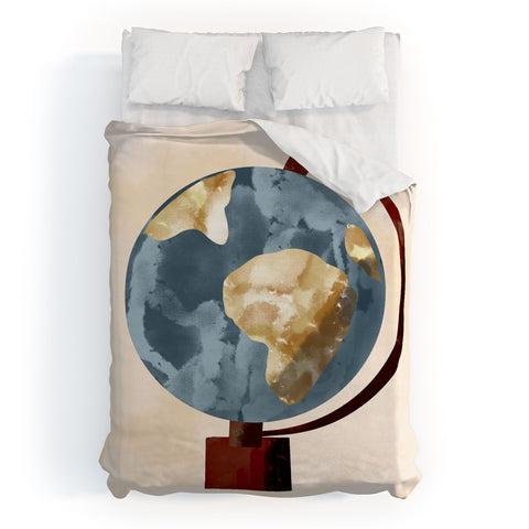 justin shiels Globe Illustration Duvet Cover