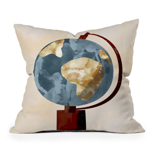 justin shiels Globe Illustration Outdoor Throw Pillow
