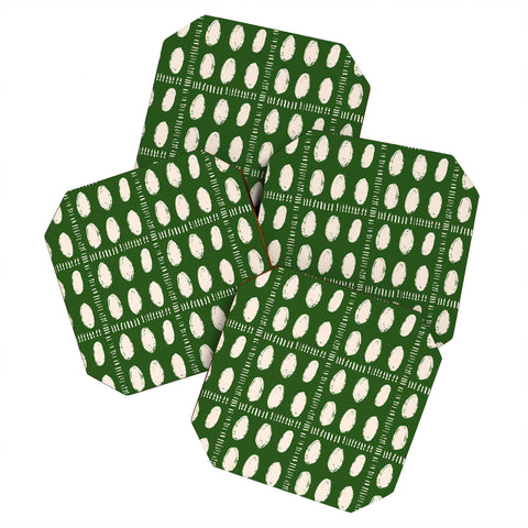 justin shiels Green Boho Quilt Pattern Coaster Set