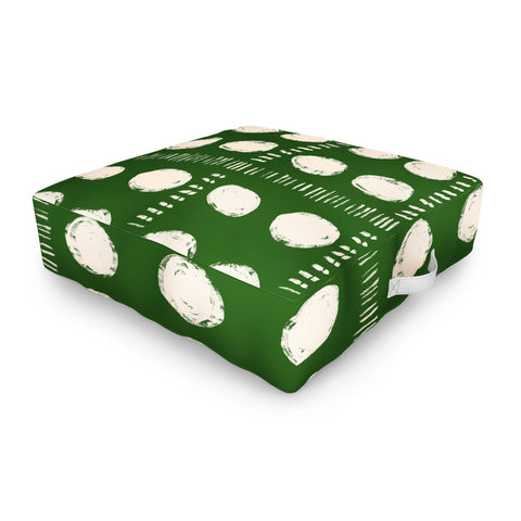 justin shiels Green Boho Quilt Pattern Outdoor Floor Cushion