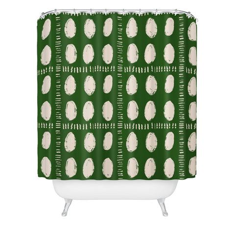 justin shiels Green Boho Quilt Pattern Shower Curtain