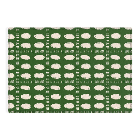 justin shiels Green Boho Quilt Pattern Outdoor Rug