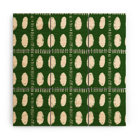 justin shiels Green Boho Quilt Pattern Wood Wall Mural