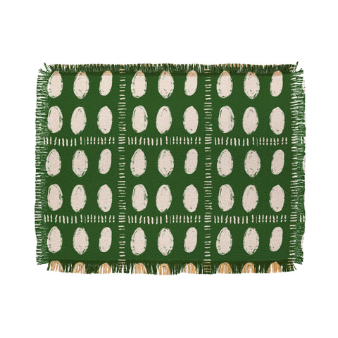 justin shiels Green Boho Quilt Pattern Throw Blanket