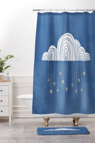 justin shiels Night Sky Childrens Art Shower Curtain And Mat