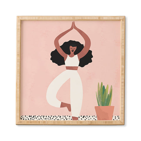 justin shiels Yoga Woman Watercolor with plants Framed Wall Art