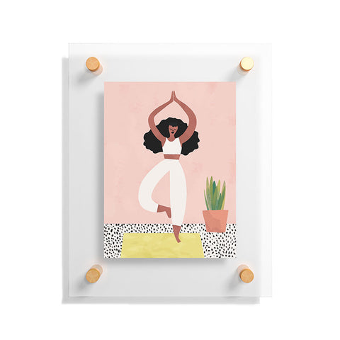 justin shiels Yoga Woman Watercolor with plants Floating Acrylic Print