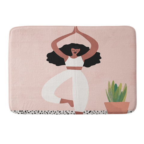 justin shiels Yoga Woman Watercolor with plants Memory Foam Bath Mat