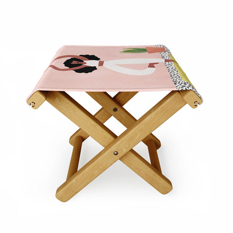 justin shiels Yoga Woman Watercolor with plants Folding Stool