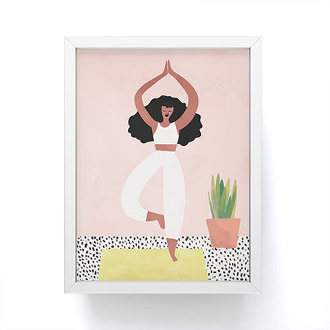 justin shiels Yoga Woman Watercolor with plants Framed Mini Art Print