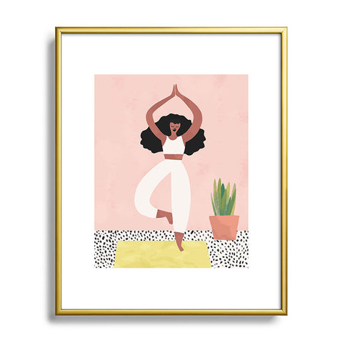justin shiels Yoga Woman Watercolor with plants Metal Framed Art Print