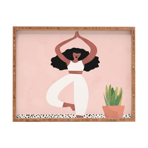justin shiels Yoga Woman Watercolor with plants Rectangular Tray