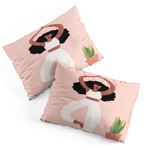 justin shiels Yoga Woman Watercolor with plants Pillow Shams