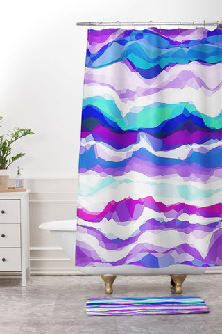 Kaleiope Studio Squiggly Jewel Tone Stripes Shower Curtain And Mat