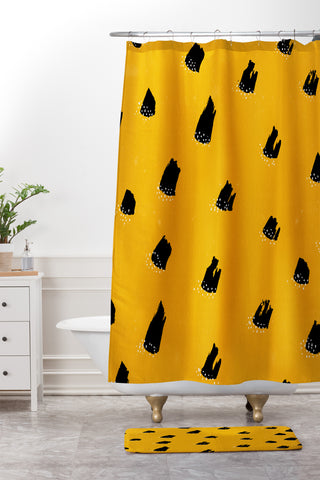 Kangarui Brush Pattern Leopard Shower Curtain And Mat