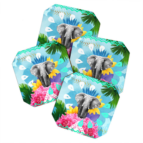Kangarui Elephant Festival Blue Coaster Set