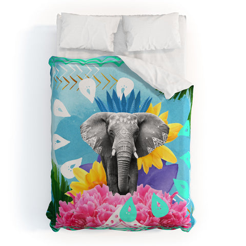 Kangarui Elephant Festival Blue Duvet Cover
