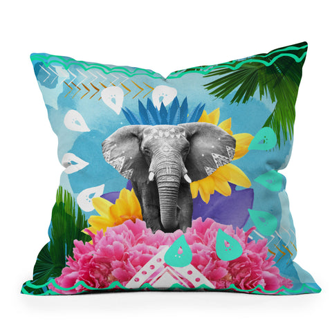 Kangarui Elephant Festival Blue Outdoor Throw Pillow