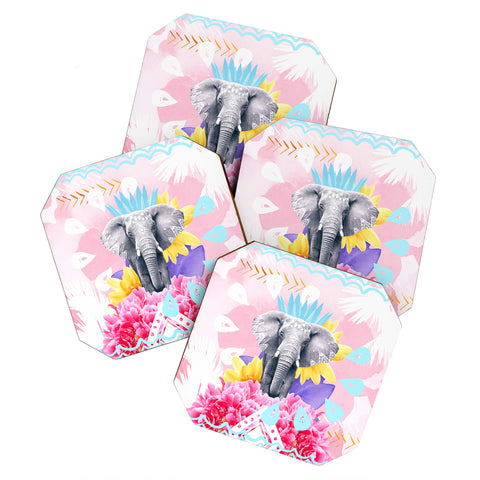 Kangarui Elephant Festival Pink Coaster Set