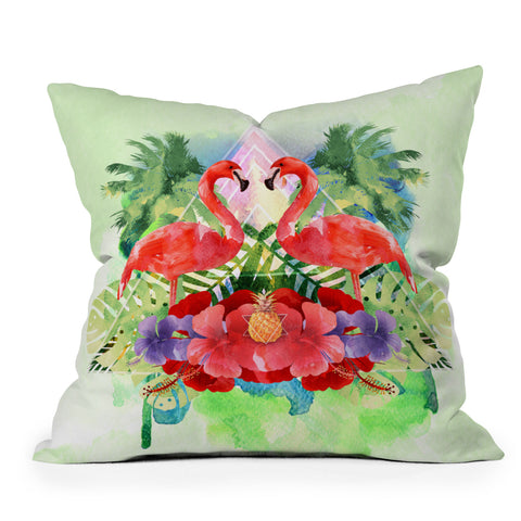 Kangarui Exotic Flamingo Outdoor Throw Pillow